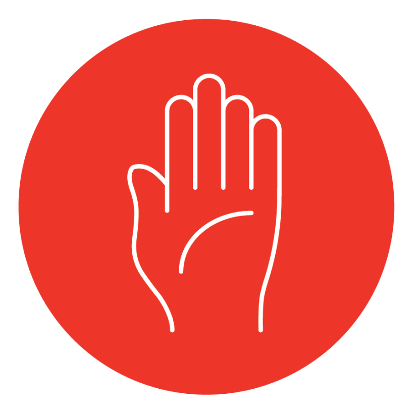 Icon of the outline of a hand on red circle