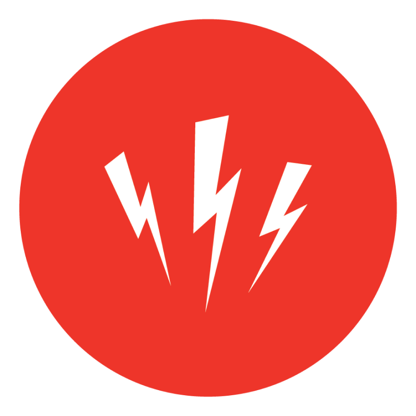 Icon of three lightening bolts on red circle