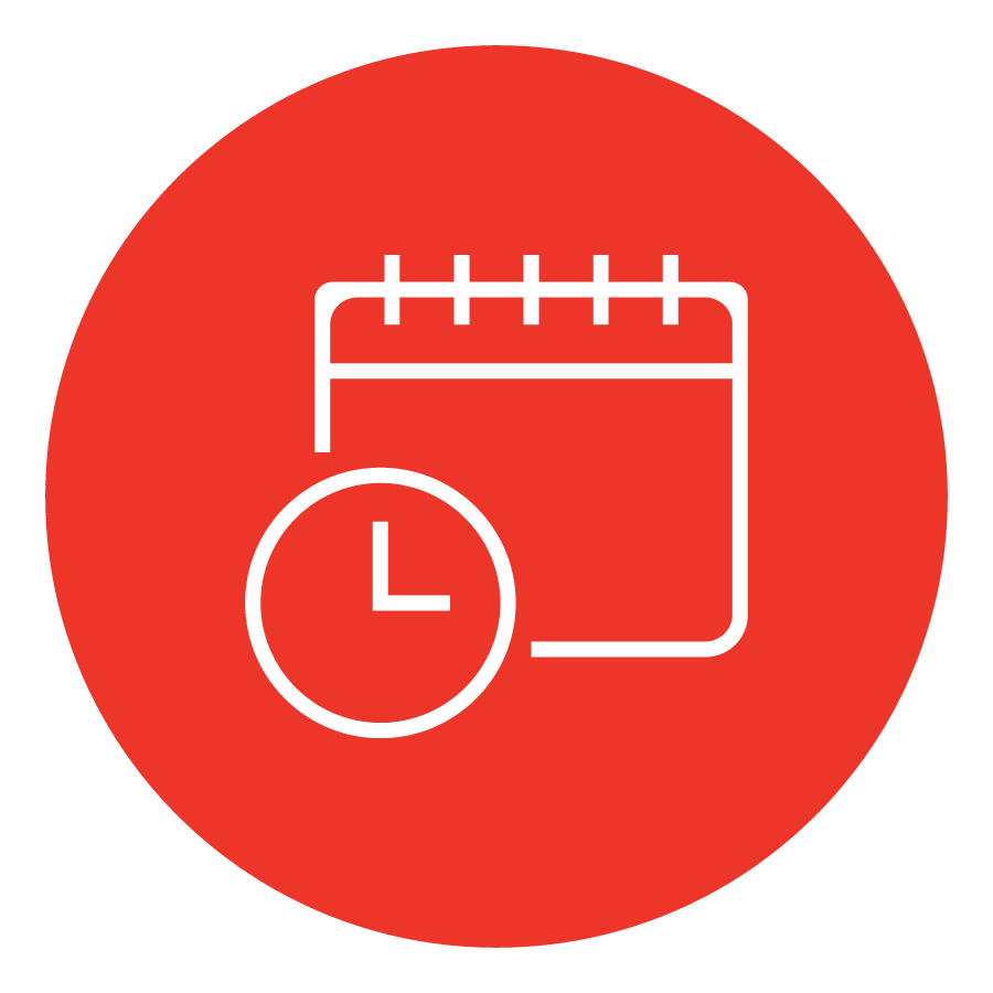 Icon of a clock and calendar on red circle